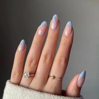Uñas postizas de cabeza de almendra, diseño de línea francesa, cobertura completa, acabado con prensa extraíble, 24 piezas - details 0