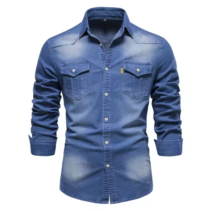 día del padre Camisa vaquera para hombre Algodón de alta calidad Elástico Primavera Chaqueta vaquera de manga larga Casual Slim Fit Ropa de calle Camisas de vaquero - 1
