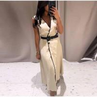 Elegante Vestido Midi de Moda Y2K con Cinturón Vestido Sin Mangas para Mujer - details 7