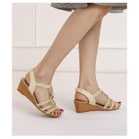 Sandalias de vacaciones de verano con tacón de cuña para mujer, zapatos romanos con cuentas tejidas retro para mujer - details 1