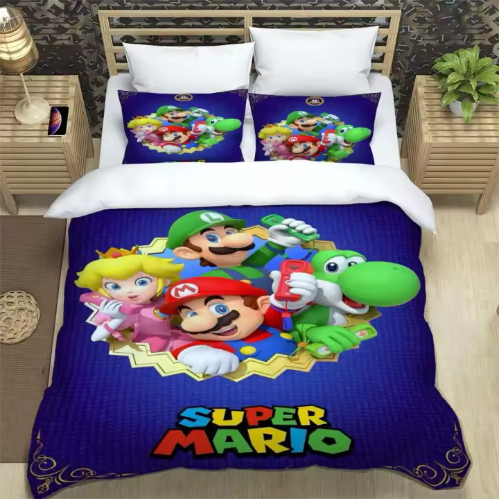 Funda de edredón con diseño de Super Mario y fundas de almohada, juego de cama de microfibra con estampado Digital 3D, doble, Queen y King - 1