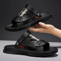 Sandalias de los hombres de la primera capa de cuero de vaca, zapatos de playa de suela suave, cojín de látex de los hombres de verano, nuevas dos zapatillas de desgaste, sandalias al aire libre - details 2