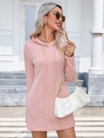 Vestido con capucha de punto de manga larga para mujer, - details 4