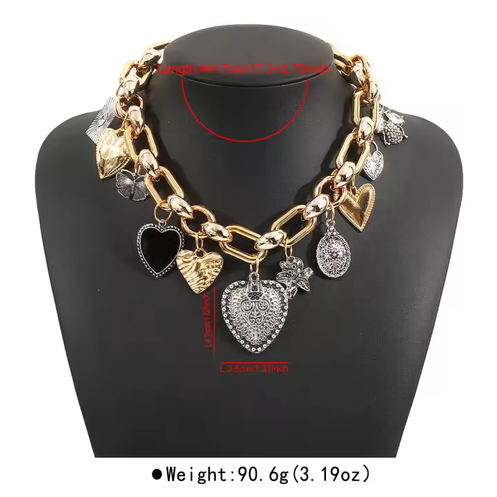 Personalidad tendencia diseño sentido amor colgante collar aleación colgante múltiple ocio industria pesada cadena de cuello - 1