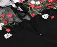 2024 nuevo Retro de manga corta de malla de contraste elegante ral bordado Swing Vintage mujeres corbata cuello bolsillo lateral vestido de verano - details 10