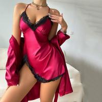 Camisón Sexy de una pieza de Color sólido, vestido Halter fino y transpirable de verano, vestido para casa, nuevos pijamas de seda helada para mujer - details 4