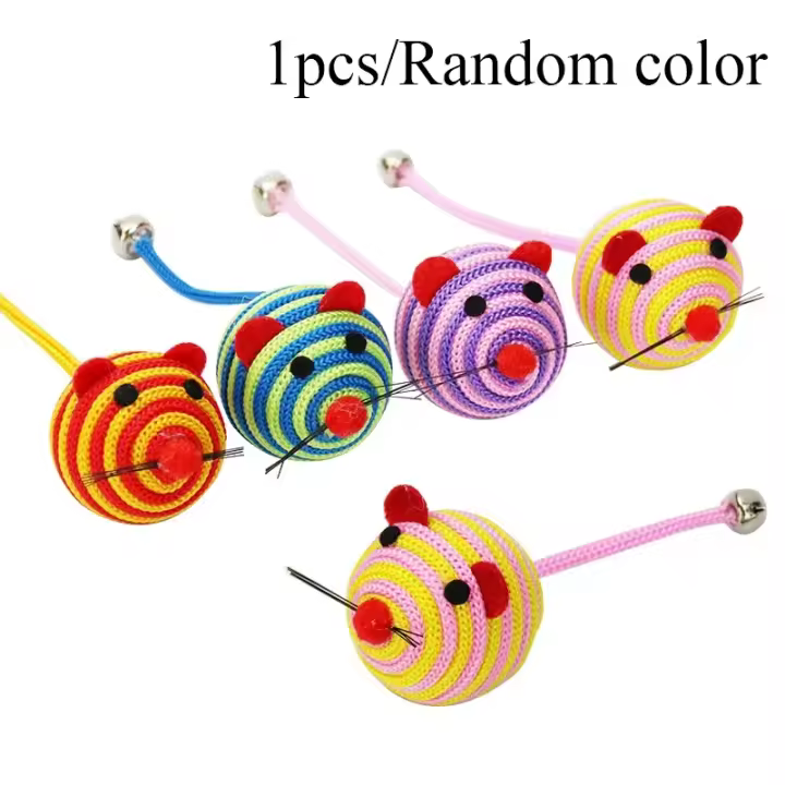 Juguete de nailon a rayas para gato, bola redonda de ratón con campana, juguete interactivo para masticar, productos para mascotas - 1