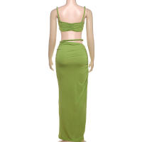 BUNO-Conjunto de 2 piezas de tejido para mujer, camisolas cortas plisadas lisas impresionantes + faldas largas de cintura alta, traje de vacaciones de tendencia femenina - details 83