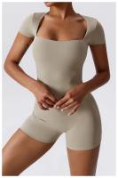Mono de Yoga de Manga Corta para Mujer Ajustado Secado Rápido Entrenamiento de Danza Traje de Fitness Conjunto de Salto Alto Material Exterior de Nylon - details 1