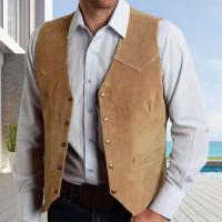 Chaleco marrón para hombre, traje de negocios formal, chaleco para padrinos de boda, nuevo vaquero - details 2