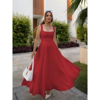 Primavera y verano nuevo vestido halter sin mangas con cuello cuadrado de color sólido - details 48