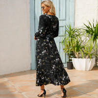 2024 mujeres Maxi vestido Casual de manga larga de cintura alta playa Mujer vestidos de gasa vestidos florales Mujer nuevo - details 9