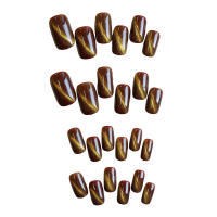 Uñas postizas de ojo de gato para mujer, uñas artificiales de resina de longitud media con purpurina para principiantes, decoración práctica de uñas - details 0