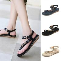 Sandalias Boho Chic para Mujer 2025 Diseño Retro con Strass y Cuentas Punta Redonda y Plano - details 6