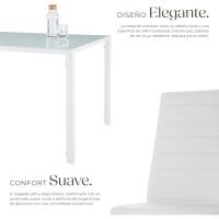 conjunto mesa y sillas de comedor, mesa con tablero de cristal de seguridad y 4 sillas de cocina tapizadas en cuero sintético, estructura de acero, sillas de comedor, conjunto de muebles de cocina - Blanco - details 2