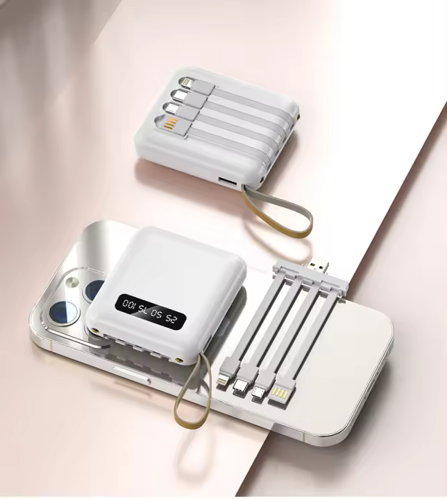 Powerbank de carga rápida, viene con 4 cables de carga, pantalla de energía LED, se puede llevar en el avión, con iluminación de linterna - 1