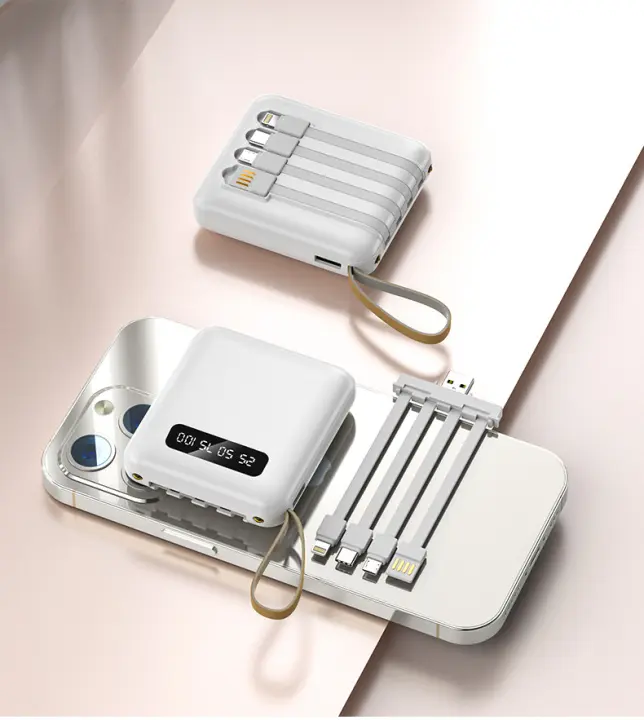 Powerbank de carga rápida, viene con 4 cables de carga, pantalla de energía LED, se puede llevar en el avión, con iluminación de linterna - 1