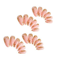 Uñas postizas de almendra rosa con hoja de arce dorada, uñas inofensivas y de borde liso para uso en actuaciones en escenario - details 4