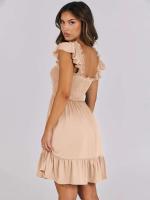 Vestido Mini de Verano Casual Boho para Mujer 2025 Cuello Cuadrado sin Mangas con Volantes de Cintura Swing A-e - details 3