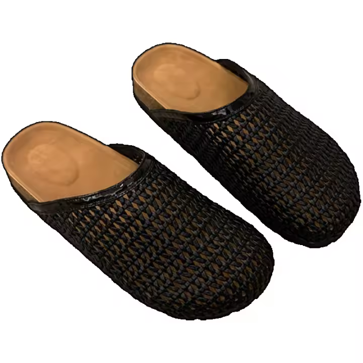 Zapatillas retro de media cabeza con bolsa tejida para mujer 2025, nuevas zapatillas romanas frescas, huecas, cómodas y transpirables de un pedal. - 1