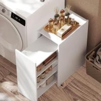 Armario de baño estrecho con cajón deslizante y ruedas, mueble de baño con 3 compartimentos, mueble auxiliar para espacios pequeños, 47x30x66,5 cm, blanco - details 8