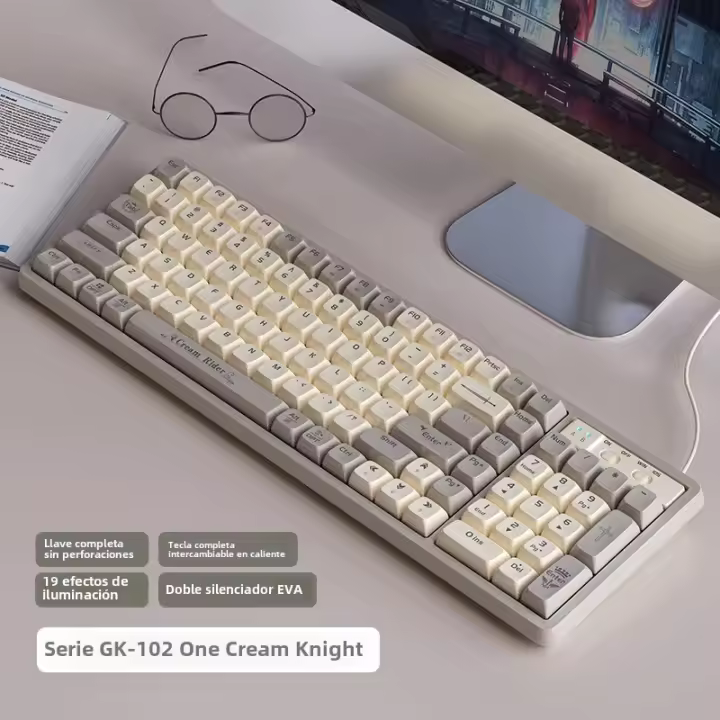 GK102 tres modos de cable caliente-intercambiable teclado mecánico oficina juego juego inalámbrico bluetooth teclado verde eje - 1