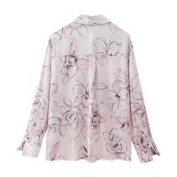 BUNO-blusa de satén para mujer, Tops con estampado Floral, cuello vuelto, camisa de una sola botonadura, camisas holgadas elegantes de manga larga a la moda - details 2