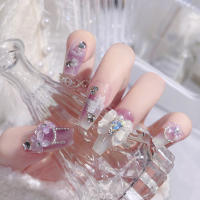 Elegantes Uñas Falsas de Bailarina Larga Rhinestone Morado Decoración de Manicura de Arte de Uñas - details 2