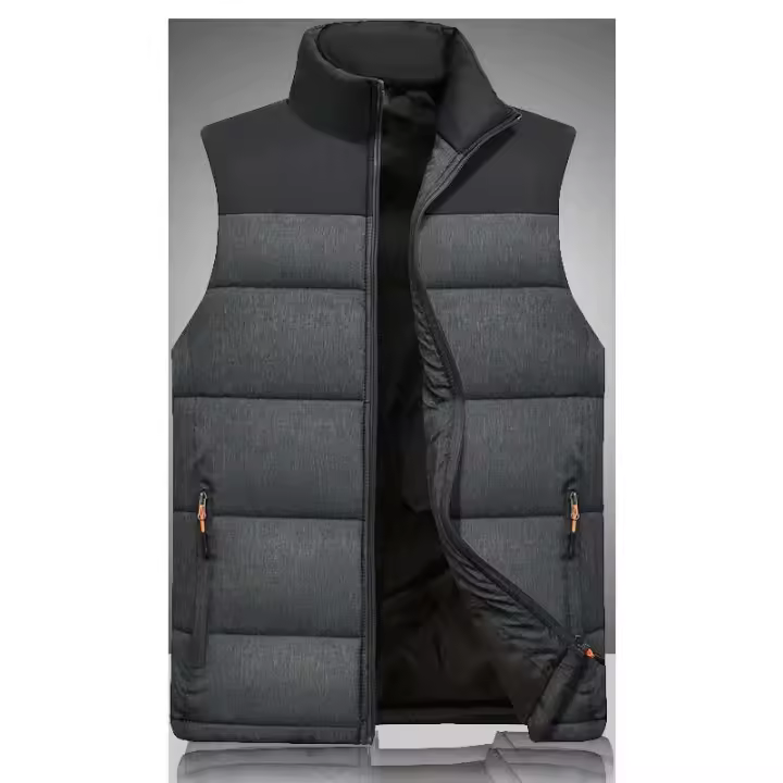 Chaqueta de invierno gruesa sin mangas con diseño de burbujas, chaleco corto de concha suave marrón para hombre de talla grande - 1