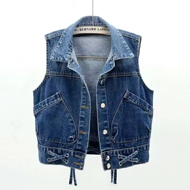 Chaleco Corto para Mujer Moda Coreana, Chaleco sin Mangas de Denim Casual - 1