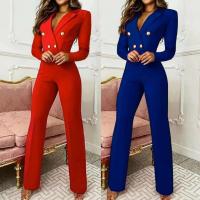 Pelele elegante de manga larga para mujer, Pantalones rectos de cintura alta, monos con solapa para mujer, mono para mujer - details 1
