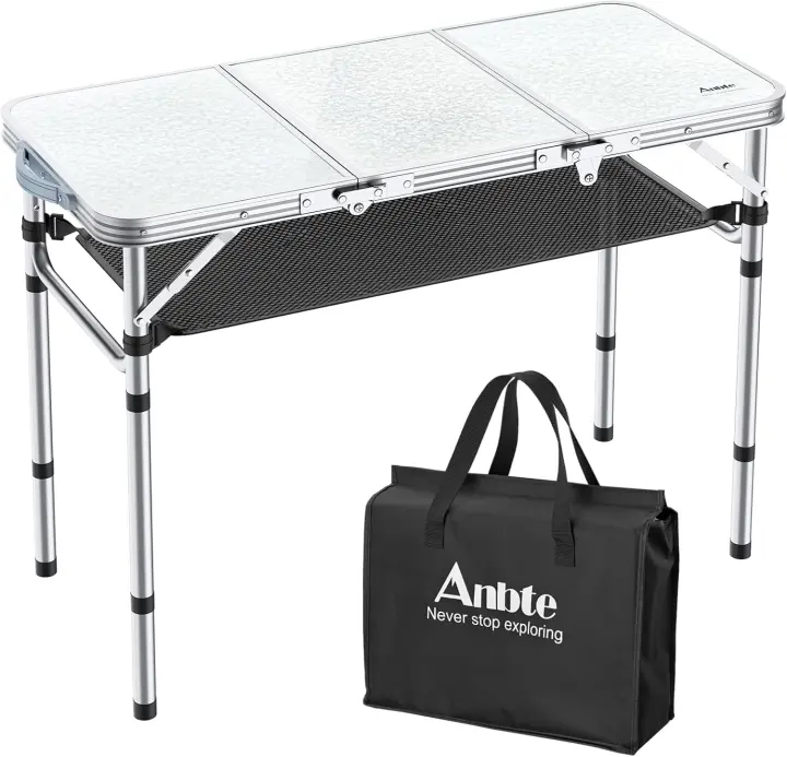 Mesa Portátil Ajustable de Aluminio Impermeable 90x40x26/51/70 CM Ideal para Jardín Exterior, Camping y Picnic Playa Negro - 1