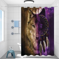 Cortina de Ducha Impermeable con Estampado de Lobo Alfombra de Piso Suave Antideslizante - details 6