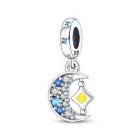Cuentas de Colgante de Luna y Estrella de Zirconio Azul de Plata Esterlina 925 Apto para Joyería Original de Pulsera de Plata 925 - details 0