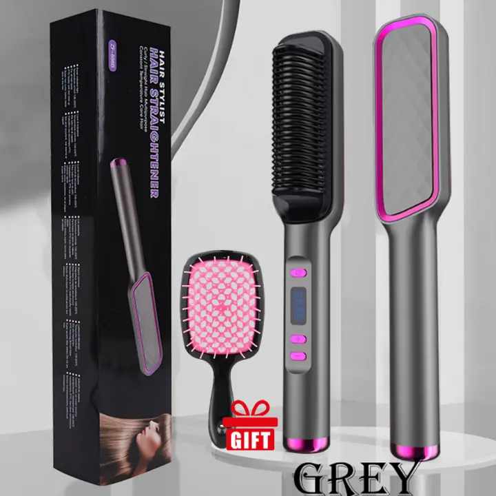 Leeons-cepillo alisador de pelo profesional, cepillo alisador de pelo de iones negativos para mujer, cepillo eléctrico caliente para estilizar - 1