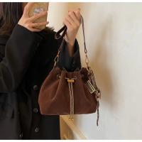 Bolso bandolera vintage para mujer - Bolso tipo cubo con correa ajustable, cierre con cordón, marrón café/negro - Bolso de mano para el día a día, eventos formales y especiales - Bolso duradero para mujer, bolso bandolera, accesorio para eventos nocturnos - details 4