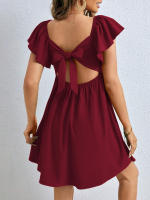 Vestido de cuello V de mujer vestido relajado y casual corto - details 4