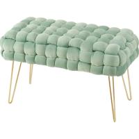 Taburete Moderno de Terciopelo Otomano Rectangular con Patas de Metal Dorado Taburete Acolchado - details 15