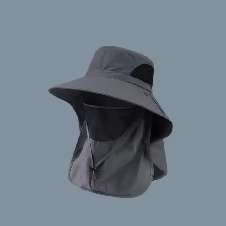 Sombrero de pescador con cordón extraíble, secado rápido con máscara, sombrero de ala ancha para el sol, protección solar con cubierta para el cuello, sombrero de senderismo Unisex - 1