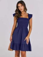 Vestido Mini de Verano Casual Boho para Mujer 2025 Cuello Cuadrado sin Mangas con Volantes de Cintura Swing A-e - details 17
