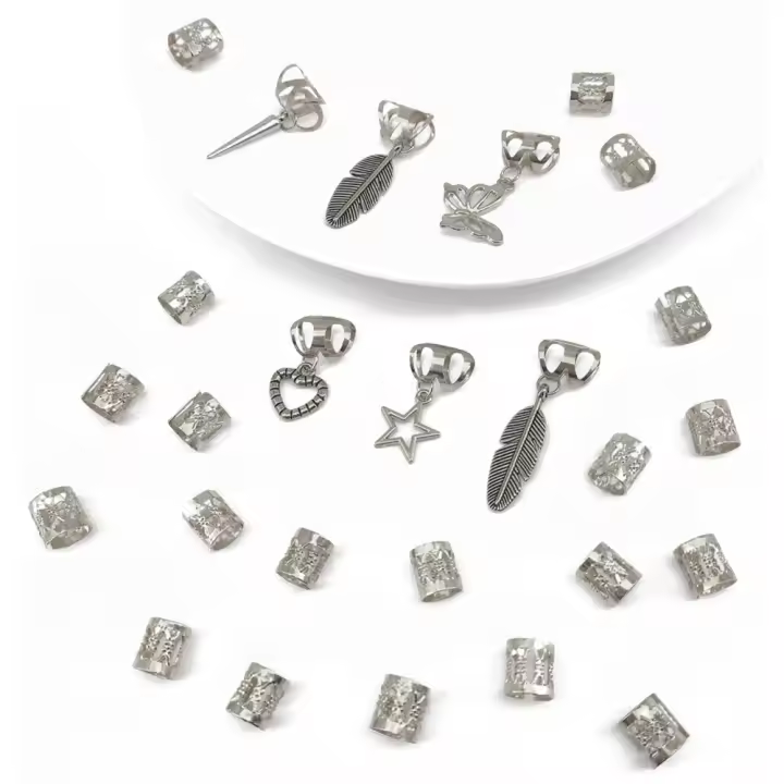 26 Uds. De mariposas ahuecadas para el pelo, candados para rastas, Clips de Metal para puños, cuentas para rastas, abalorios para trenzado de cabello, tubos para trenzas - 1