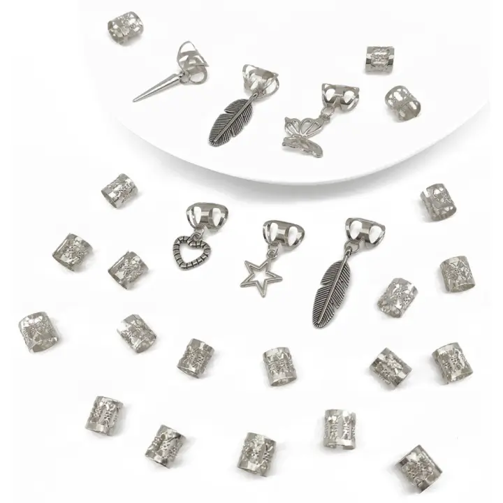26 Uds. De mariposas ahuecadas para el pelo, candados para rastas, Clips de Metal para puños, cuentas para rastas, abalorios para trenzado de cabello, tubos para trenzas - 1