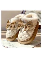 Tiendas Botines de plataforma para mujer, botines de nieve de invierno con lazo de diseñador, zapatillas mullidas para interiores, zapatos planos de casa para mujer, calzado cálido a la moda - details 13