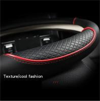 Funda de volante de coche con línea de costura de cuero completo, antideslizante tridimensional, sencilla y moderna. Adecuado para decoración de coches. - details 3