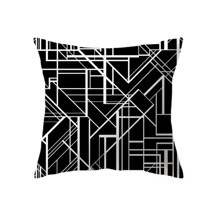 Funda de almohada cuadrada de arte geométrico abstracto blanco y negro para sofá de casa, 4 Uds. - 1