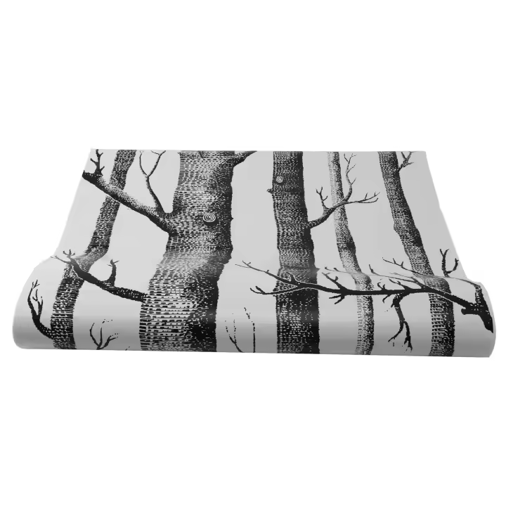 Papel tapiz de árbol de abedul blanco y negro para dormitorio, rollo de papel de pared de salón de diseño moderno, papel tapiz de bosque rústico - 1