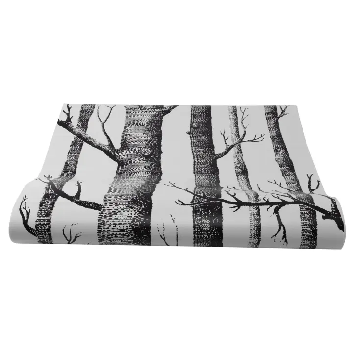 Papel tapiz de árbol de abedul blanco y negro para dormitorio, rollo de papel de pared de salón de diseño moderno, papel tapiz de bosque rústico - 1