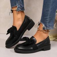 Mocasines de un pie con nudo de lazo para mujer, Color sólido, Charol, Cómodo, Suela gruesa, Zapatos suaves - details 4