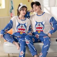 Conjunto de pijama de felpa de franela cálida para hombre y mujer, ropa de dormir de manga larga con cuello redondo, dibujos animados dulces, 32 estilos, Invierno - details 10