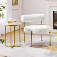 Silla de comedor tapizada, silla relax con estructura reforzada, 136 kg de capacidad, asiento y respaldo acolchados de bouclé para sala, dormitorio, cocina, blanco. - details 12